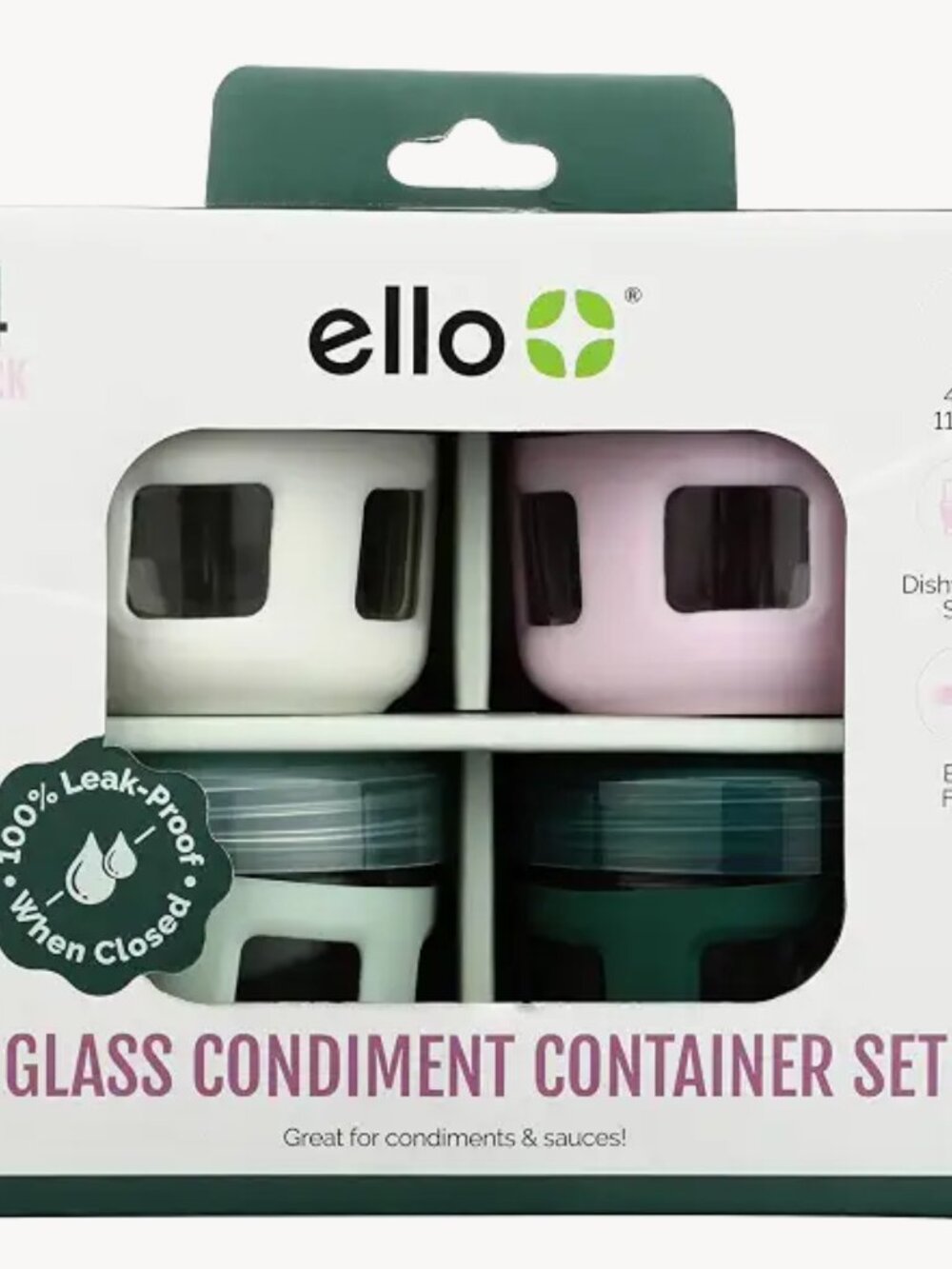 Ello Products Alfresco Glass Condiment Baby Food Container 4pk Set, 4 CT